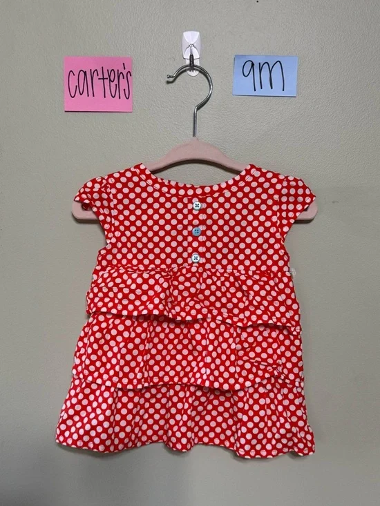 NWOT Carter's Redish-Orange & White Polka Dot Ruffle Dress, 9 Months, Flowy - Picture 1 of 2